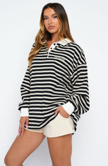 Out Again Long Sleeve Rugby Shirt Black/Grey Stripe