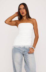 Dressed Up For You Lace Trim Strapless Top White