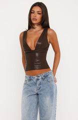 For Her Only PU Bustier Chocolate