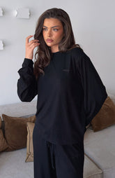Come A Long Way Soft Lounge Long Sleeve Ribbed Tee Black