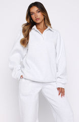 Chill Moves Oversized Henley Sweater Grey Marle