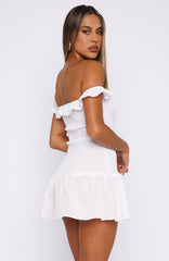 Winners Circle Off Shoulder Mini Dress White Stripe