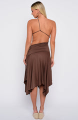 Tie Me Down One Shoulder Midi Dress Chocolate