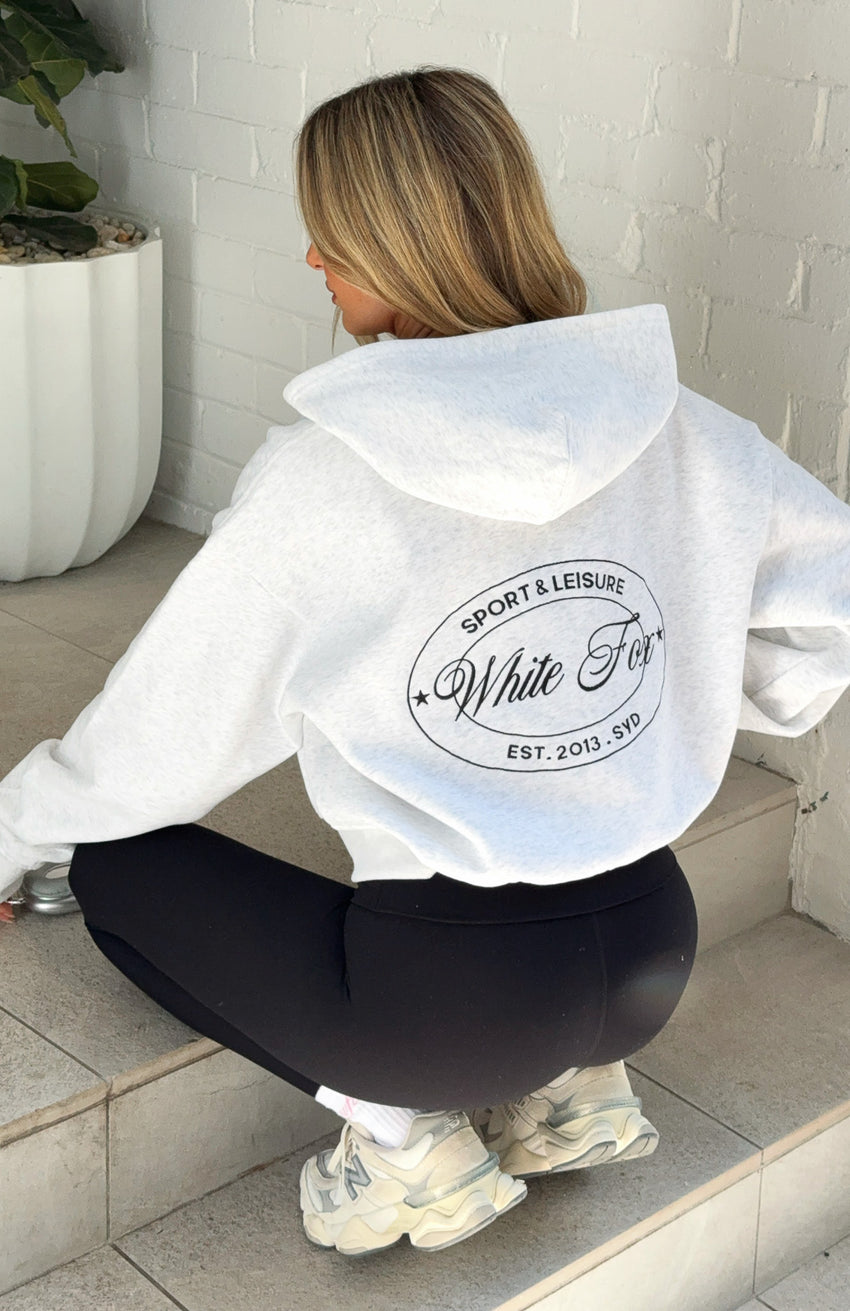 Just Try Again Boxy Zip Front Hoodie Grey Marle