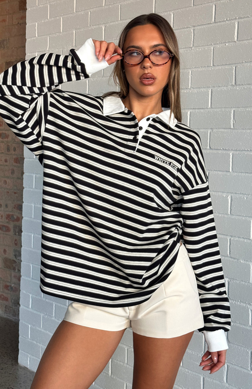 Out Again Long Sleeve Rugby Shirt Black/Grey Stripe