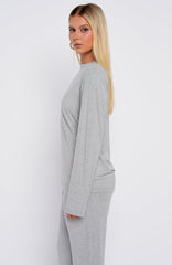 Slow Life Long Sleeve Pyjama Top Grey Marle